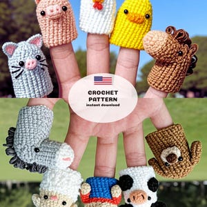 DIY Farm Animal Finger Puppets Crochet Pattern PDF, Interactive Toy Handmade Gift Set, Amigurumi Toddler & Baby Development Toy