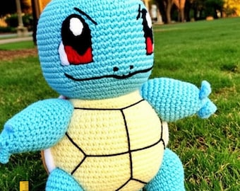Virkat squirtle amigurumi-mönster i PDF-format, gör-det-själv-vattensköldpadda-leksak, sött blått djurpyssel, omedelbar digital nedladdning, presentleksak
