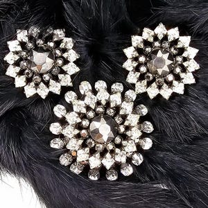 Vintage Schreiner Jewelry Set, Schreiner Brooch & Earrings, Black Rhinestone Clear Rhinestone, Chocolate Rhinestone, Costume Jewelry