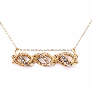 Victorian 9k Snake Necklace, Antique 9k Serpent&#39;s Knot Pendant, Edwardian Coiled Snakes & Seed Pearl Pendant, Lover&#39;s Knot Snake Necklace