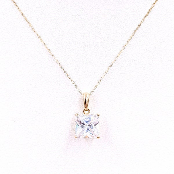 Pendentif diamant 14k 2ct Princess Cut CZ, collier vintage en or 14k 7mm Princess Diamond CZ, pendentif 14k carré diamant CZ