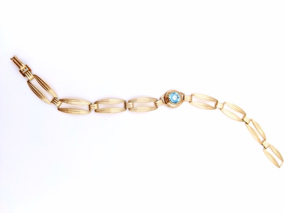 Art Deco 10k Gold Blue Zircon Bracelet, Antique G… - image 3