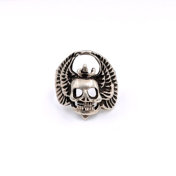 Men's Sterling Winged Skull Ring, Men's 925 Skull… - image 4