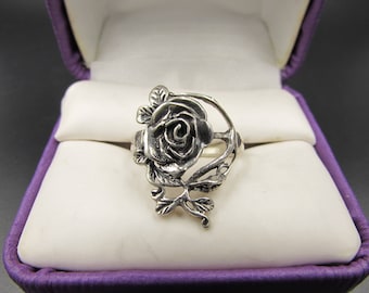 Vintage Sterling Silver Rose Ring - Floral Open Rose Sterling Ring - Ladies Sterling Rose Midi Ring - Rose Knuckle Ring - Boho Sterling Ring