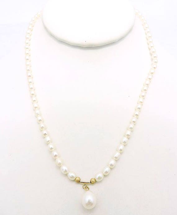 Vintage 14k Yellow Gold Pearl Drop Necklace - Lad… - image 1