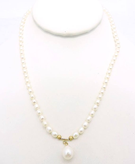 Vintage 14k Yellow Gold Pearl Drop Necklace Ladies 14k Gold