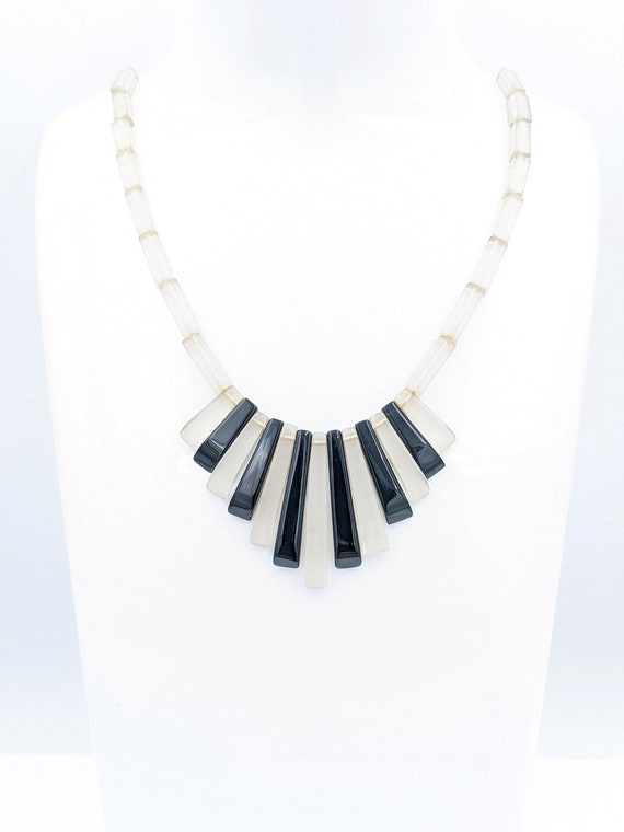 Art Deco Frosted Glass & Black Jet Disk Necklace,… - image 1