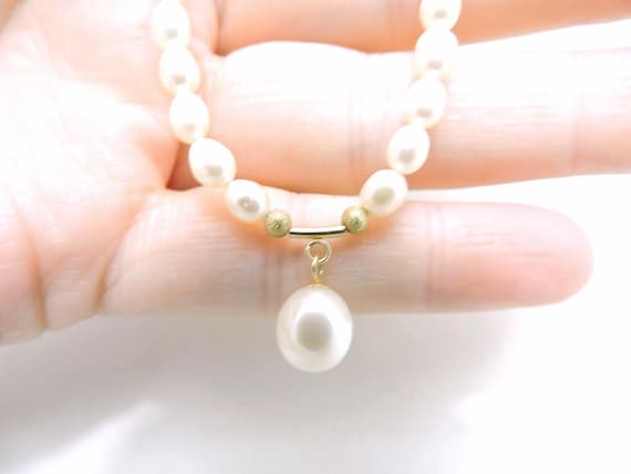 Vintage 14k Yellow Gold Pearl Drop Necklace - Lad… - image 2