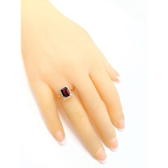 Garnet Diamond Ring, Vintage 14k Emerald Cut Garn… - image 3
