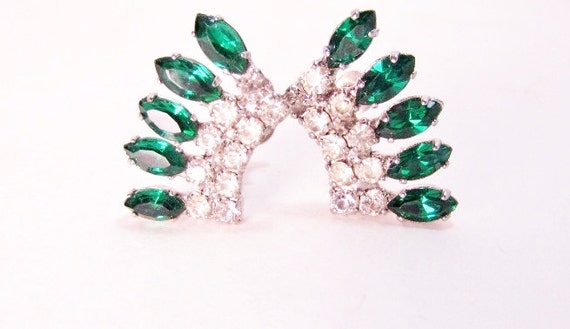 Vintage Emerald Green & Clear Rhinestone Demi Par… - image 3