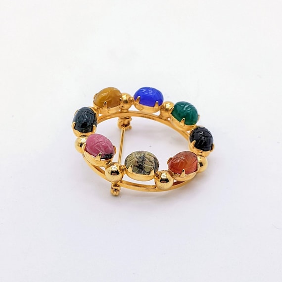 Vintage Gemstone Scarab Brooch, Scarab Beetle Pin… - image 2