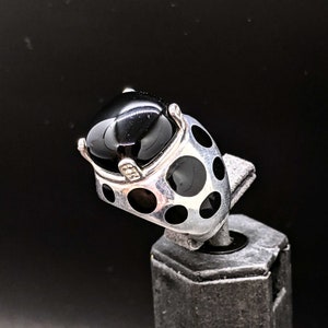 Moissanite Sterling Ring, Designer Black Onyx Enamel Ring, Enamel Circle Ring, Sterling Ring, Black Onyx Moissanite Ring, 925 Statement Ring