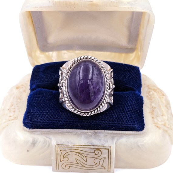 Unisex Boho Sterling Amethyst Ring - Bali Silver A