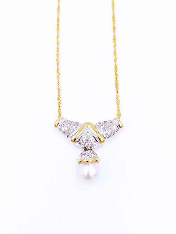 Vintage 14k Gold 1.5ct Diamond Pearl Pendant Slid… - image 9