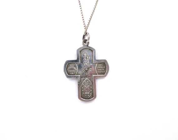 Vintage Silver  Miraculous Medal Holy Cross - Ant… - image 5