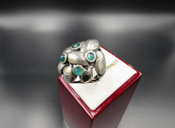 Vintage Sterling Emerald Ring - Brutalist Sterlin… - image 2