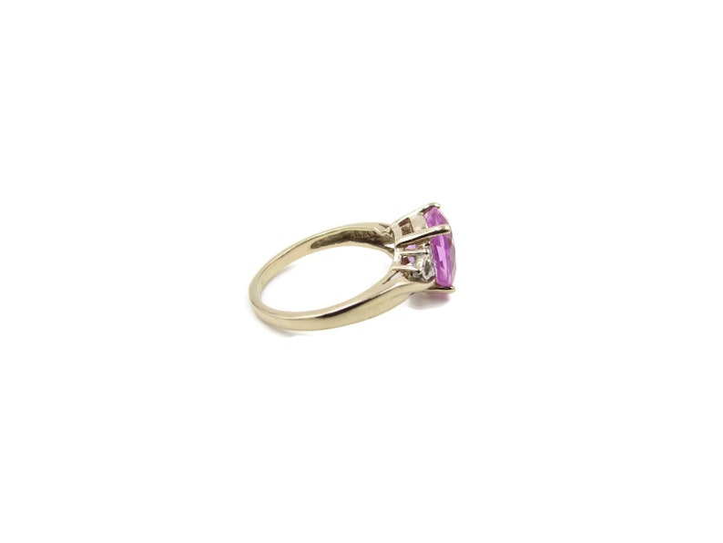 Modern 10k Diamond Pink Gemstone Ring Ladies 10k Pear Cut Pink Topaz Ring Vintage 10k Gold Large Pink Topaz Teardrop Diamond Ring