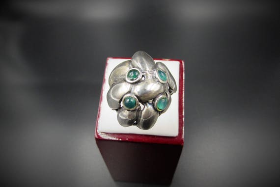 Vintage Sterling Emerald Ring - Brutalist Sterlin… - image 4