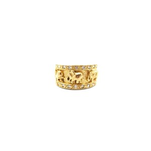 Vintage 14k Yellow Gold Elephant Band, Boho Lucky Elephant Gold Ring