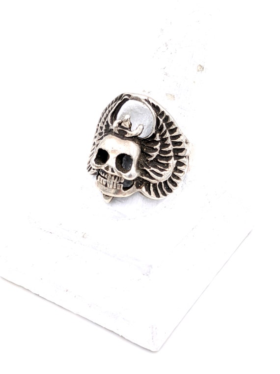 Men's Sterling Winged Skull Ring, Men's 925 Skull… - image 2