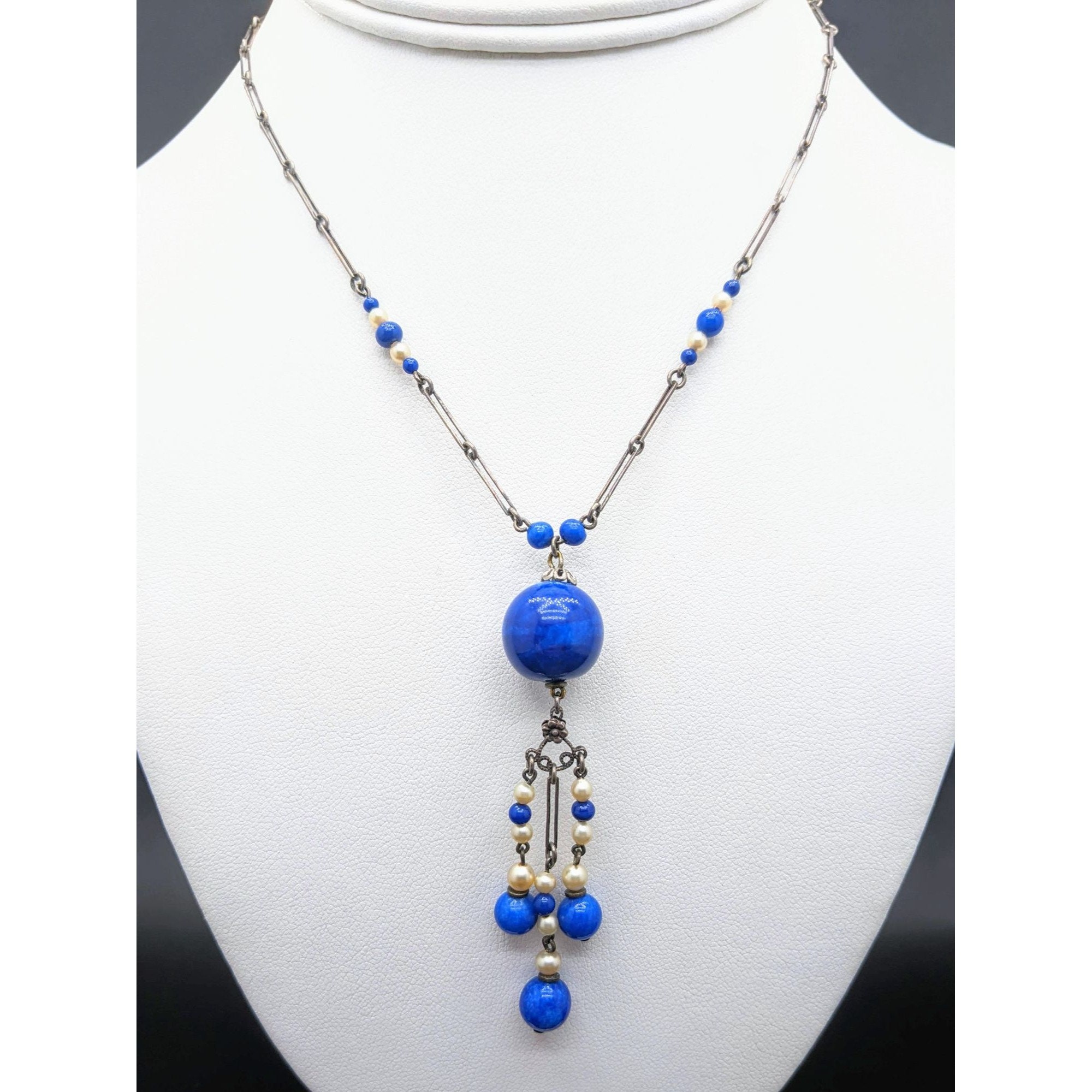 Collier Ancien Perles Pâte De Verre Bleu Turquoise - Attribué à Louis Rousselet - Occasion