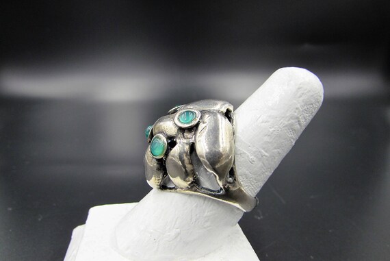 Vintage Sterling Emerald Ring - Brutalist Sterlin… - image 3