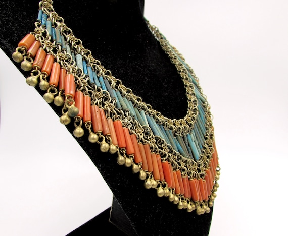 Genuine Egyptian Gilt Sterling Faience & Coral Ne… - image 7