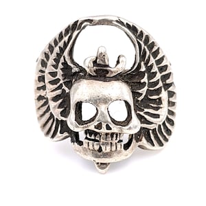 Men&#39;s Sterling Winged Skull Ring, Men&#39;s 925 Skull Biker Ring, Gothic Skull Men&#39;s Ring,Gift For Him, Gift For Dad,Men Gifts for Christmas