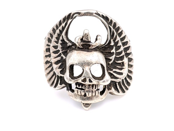 Men's Sterling Winged Skull Ring, Men's 925 Skull… - image 1