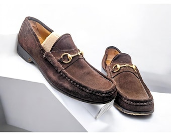 Vintage Gucci Herren Classic Horsebit Loafer 13.5 Braun Wildleder Leder Style 110 0009 / 3 Gucci Loafers