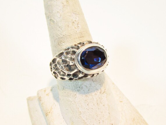 Mens Mid Century Sterling Silver Brutalist Blue Sa