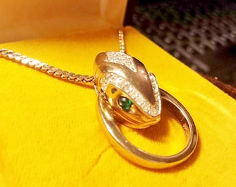 RARE Panetta Sterling Vermeil Convertible Snake Door Knocker Pendant Ring Necklace Set - NOS Panetta Vermeil Serpent Ring & Pendant Set