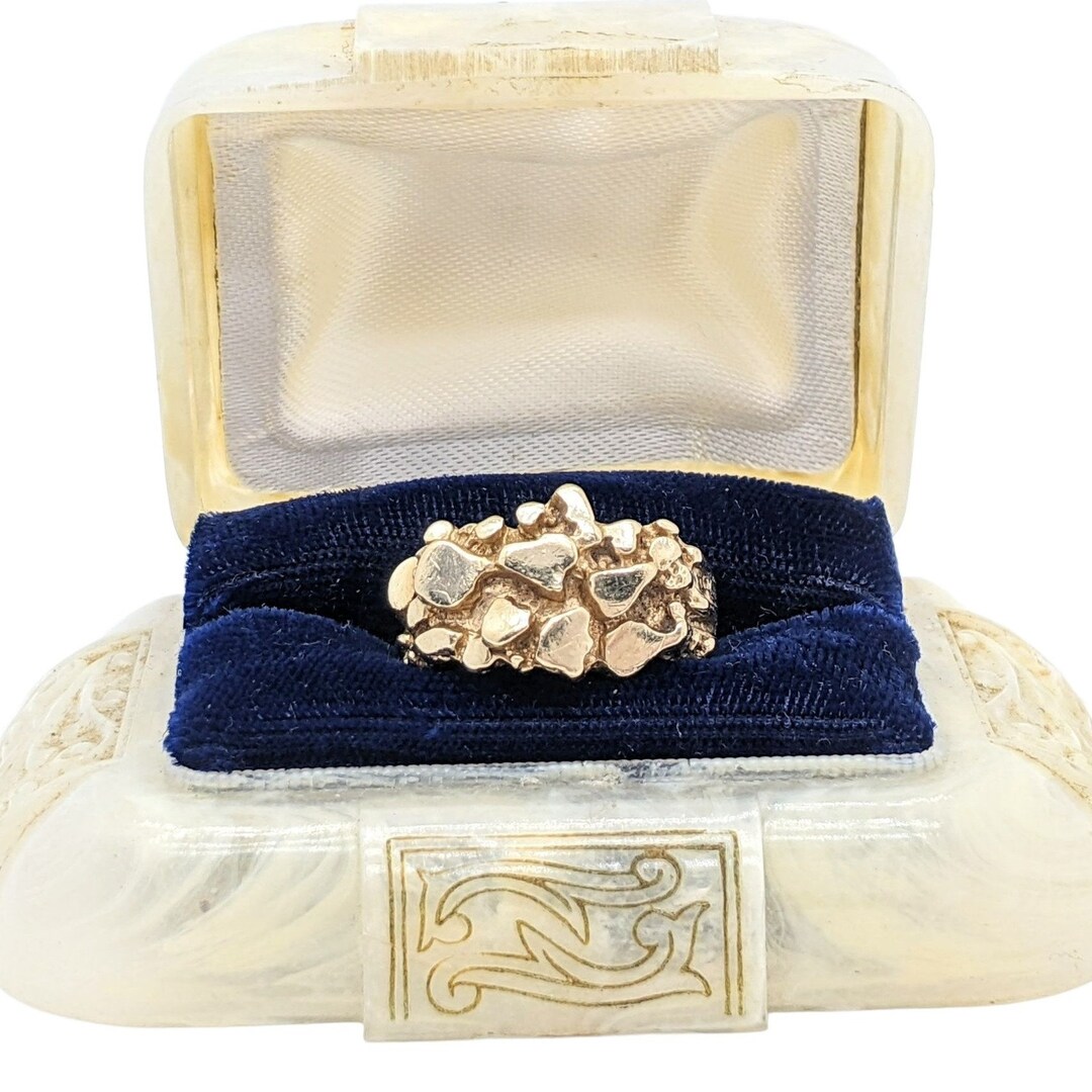 Men's 10K Solid Yellow Gold Nugget Ring - Textured Wide Band, Knight Style (Size 5 Example)