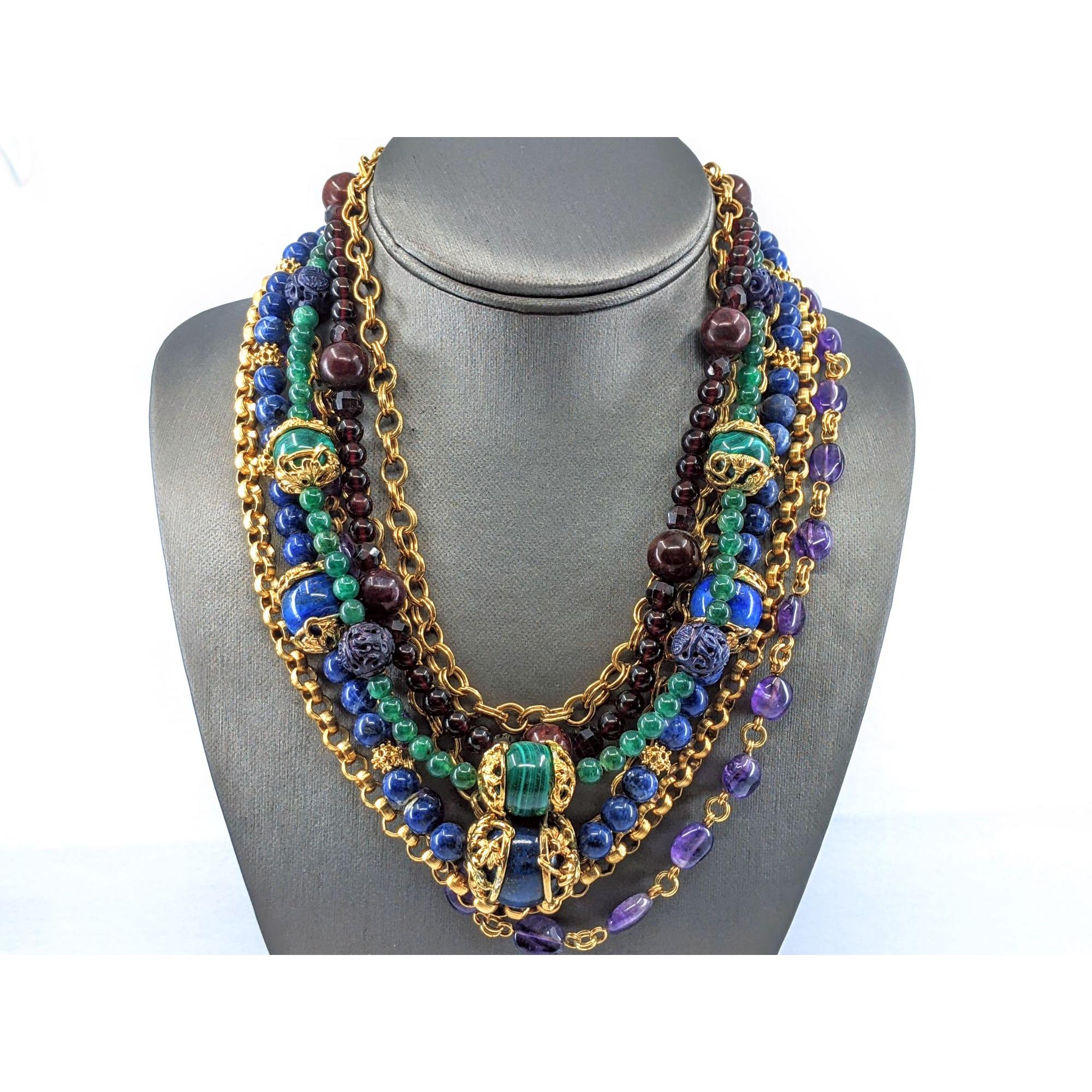 Vintage Stephen Dweck Necklace, Rare Dweck 7 Strand Multi Stone