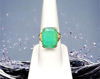 Antique Art Deco 14k Gold Emerald Cut Chrysoprase Edelstein Ring