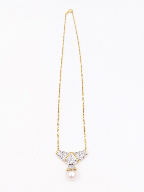 Vintage 14k Gold 1.5ct Diamond Pearl Pendant Slid… - image 6