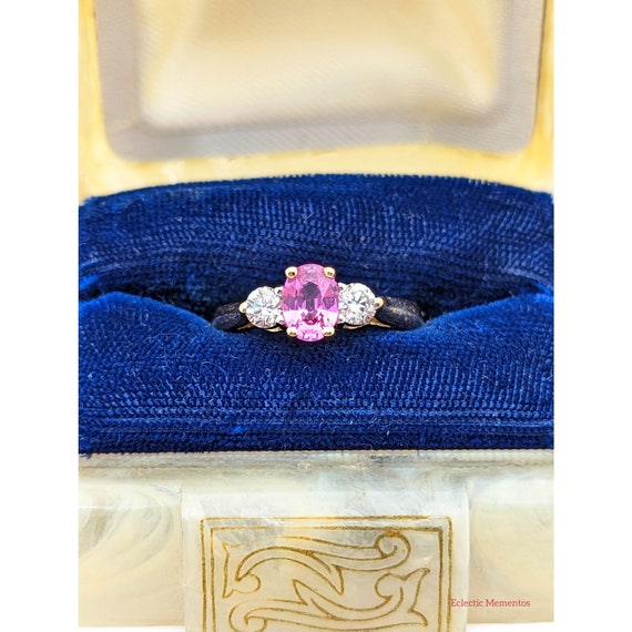 Pink Sapphire Ring, Vintage 14k Gold Oval Pink Sa… - image 7