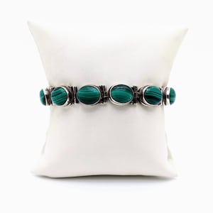 Vintage Malachite Sterling Toggle Bracelet, Southwestern Malachite 925 Link Bracelet Adjustable