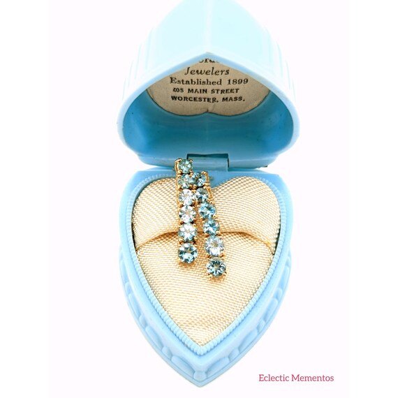 Blue Zircon Earrings, Vintage 14k Gold Round Blue… - image 4