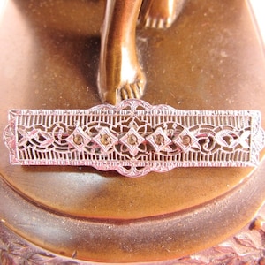 Art Deco Rhinestone Brooch - Antique John H. Peckham Rhodium Plated Bar Pin - JHP Signed Rhodium Plated Rhinestone Pin