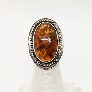 Sterling Desert Rose Trading Amber Ring - Sterling Jay King Large Oval Amber Ring - Wide 925 Amber Ring - Southwestern Amber Ring