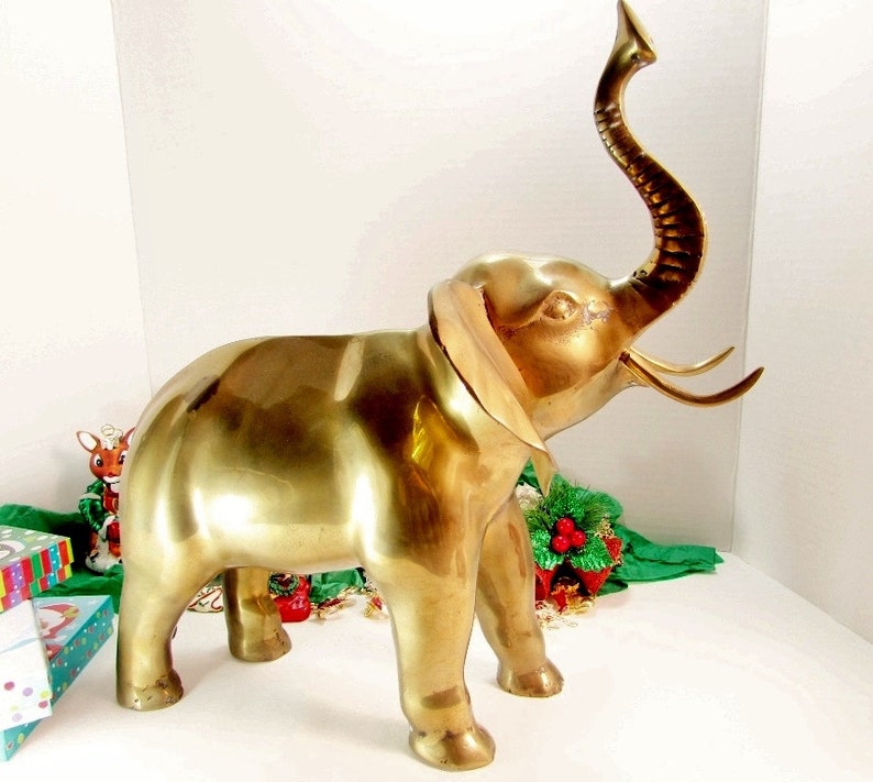 Vintage 1960's Huge Brass Elephant Statue Hollywood Etsy