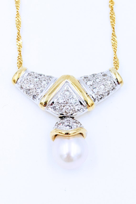 Vintage 14k Gold 1.5ct Diamond Pearl Pendant Slid… - image 8