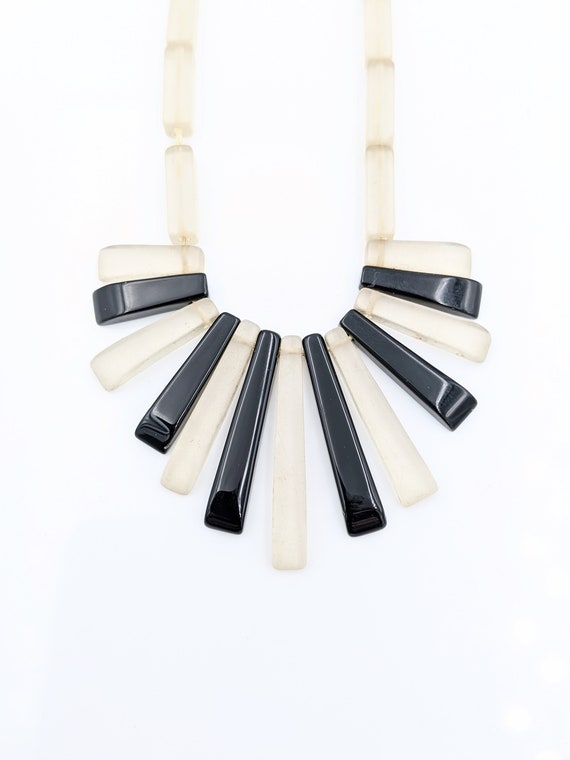 Art Deco Frosted Glass & Black Jet Disk Necklace,… - image 7