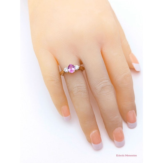 Pink Sapphire Ring, Vintage 14k Gold Oval Pink Sa… - image 2