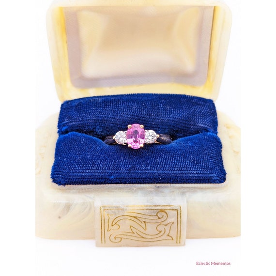 Pink Sapphire Ring, Vintage 14k Gold Oval Pink Sa… - image 1