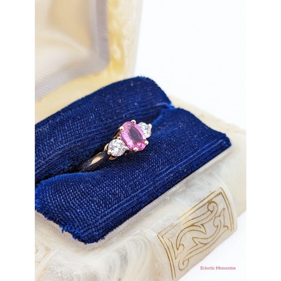 Pink Sapphire Ring, Vintage 14k Gold Oval Pink Sa… - image 6