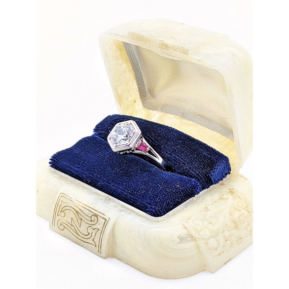Diamond Ruby Octagon Ring, Art Deco Style Silver … - image 4