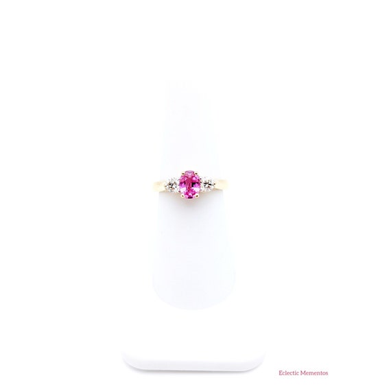 Pink Sapphire Ring, Vintage 14k Gold Oval Pink Sa… - image 4