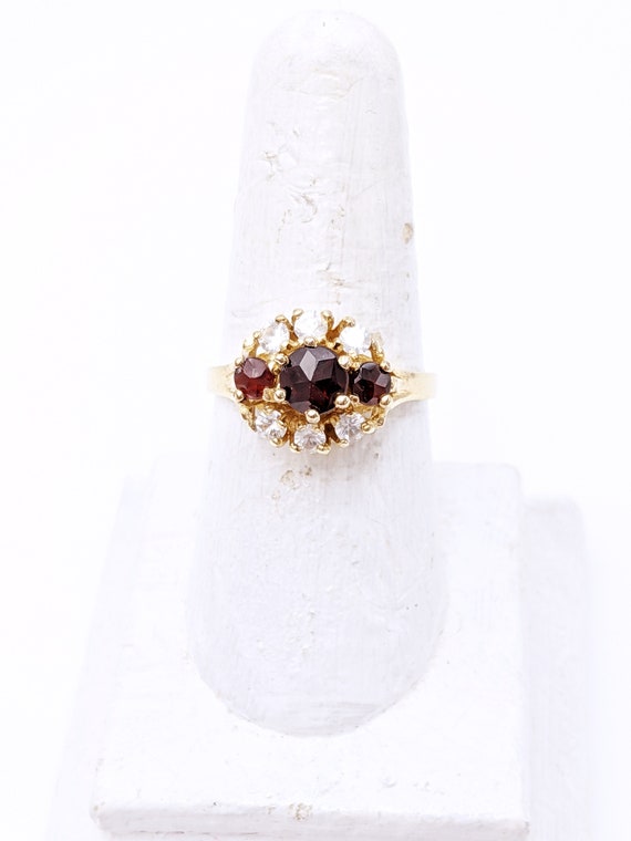 Bohemian Garnet 8K Yellow Gold Ring, Vintage Gold… - image 1